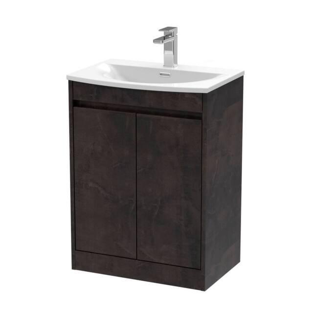 Balterley Chartley Floor Standing 2 Door Vanity Unit, Curved Basin, 600mm, Slate in Grey - image 1