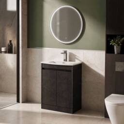 Balterley Chartley Floor Standing 2 Door Vanity Unit, Curved Basin, 600mm, Slate in Grey - thumbnail 4