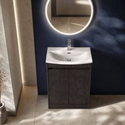 Balterley Chartley Floor Standing 2 Door Vanity Unit, Curved Basin, 600mm, Slate in Grey - thumbnail 3