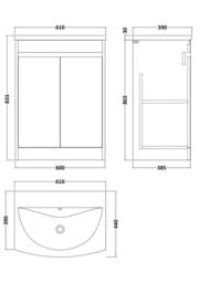 Balterley Chartley Floor Standing 2 Door Vanity Unit, Curved Basin, 600mm, Slate in Grey - thumbnail 5