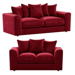 Furnishings For Less UK Brooklyn Plush Velvet Fibre Fabric Sofa Set 3 & 2 Seater sofa in Red - thumbnail 1