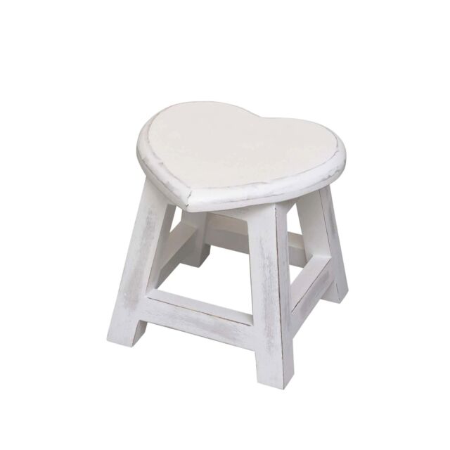 Small White Mango Wooden Heart Stool
