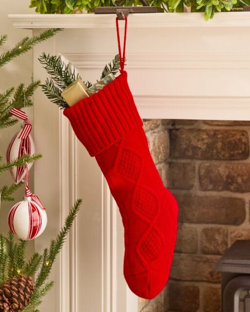 Dibor Set of 4 Traditional Red Chunky Knit Xmas Gift Christmas Stocking - Size: 4 Pack - image 1