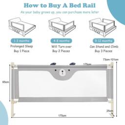 Kelvenix Bed Guard Foldable Mesh Bedside Guardrail in Grey - Size: 100.8 cm - 108.8 cm - thumbnail 2