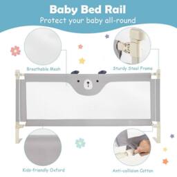 Kelvenix Bed Guard Foldable Mesh Bedside Guardrail in Grey - Size: 100.8 cm - 108.8 cm - thumbnail 3