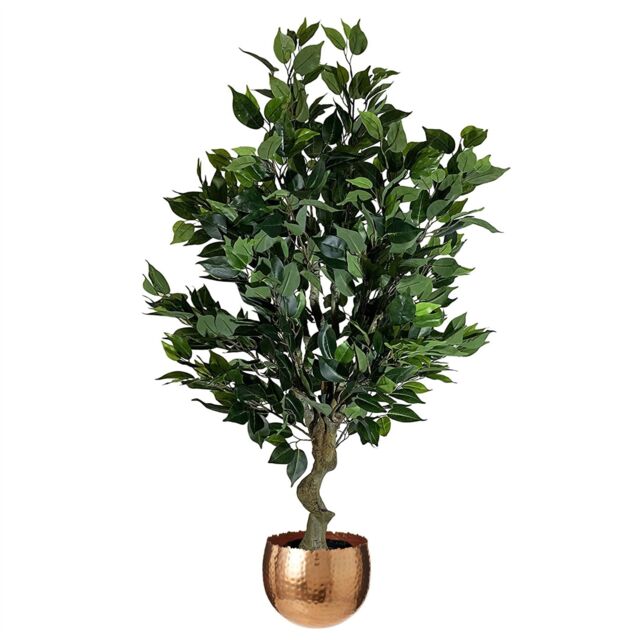Leaf 100cm Realistic Artificial Ficus Tree / Plant Bush Ficus Copper Curve Planter in Green - image 1