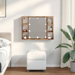 Berkfield Home Mirror Cabinet with LED Old Wood 76x15x55 cm Engineered Wood in Brown - Size: 76 x 15 x 55 cm - thumbnail 3