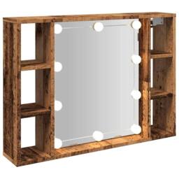Berkfield Home Mirror Cabinet with LED Old Wood 76x15x55 cm Engineered Wood in Brown - Size: 76 x 15 x 55 cm - thumbnail 6