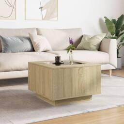 Berkfield Home Decorative Coffee Table with LED Sonoma Oak 60x60x40 cm Engineere in Light Brown - Size: 60 x 60 x 40 cm - thumbnail 4