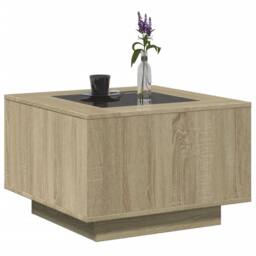 Berkfield Home Decorative Coffee Table with LED Sonoma Oak 60x60x40 cm Engineere in Light Brown - Size: 60 x 60 x 40 cm - thumbnail 5
