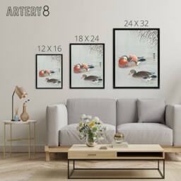 "Artery8 Two Mandarin Ducks in Snow Framed Canvas Wall Art Print Ohara Koson - Size: W12"" x H16""" - thumbnail 4