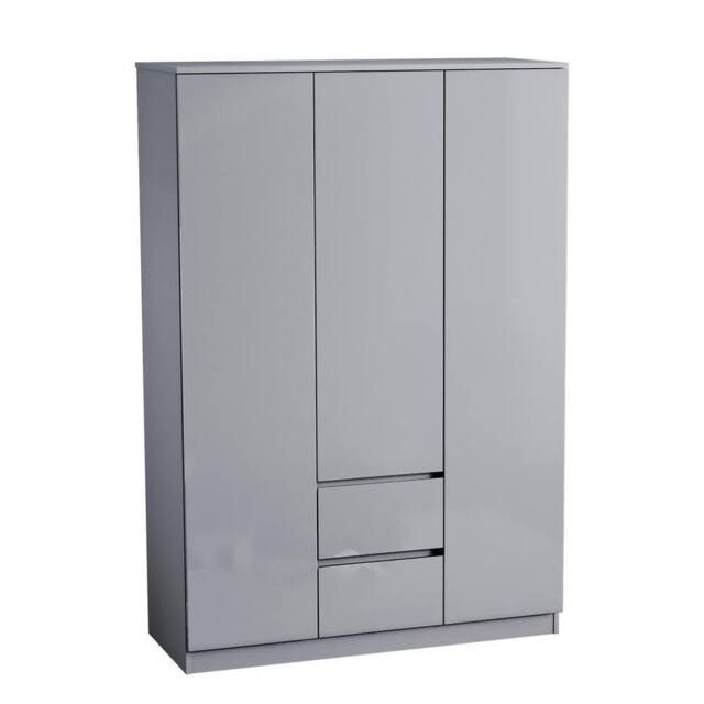 Kelvenix Grey Modern Gloss 3 Door 2 Drawer Wardrobe Storage - Size: 0.6m2 - image 1