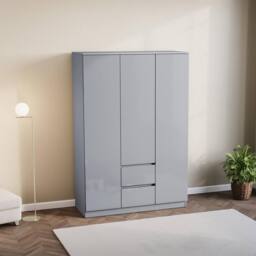 Kelvenix Grey Modern Gloss 3 Door 2 Drawer Wardrobe Storage - Size: 0.6m2 - thumbnail 3