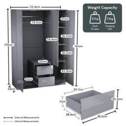 Kelvenix Grey Modern Gloss 3 Door 2 Drawer Wardrobe Storage - Size: 0.6m2 - thumbnail 2