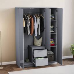 Kelvenix Grey Modern Gloss 3 Door 2 Drawer Wardrobe Storage - Size: 0.6m2 - thumbnail 5