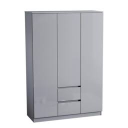 Kelvenix Grey Modern Gloss 3 Door 2 Drawer Wardrobe Storage - Size: 0.6m2 - thumbnail 1