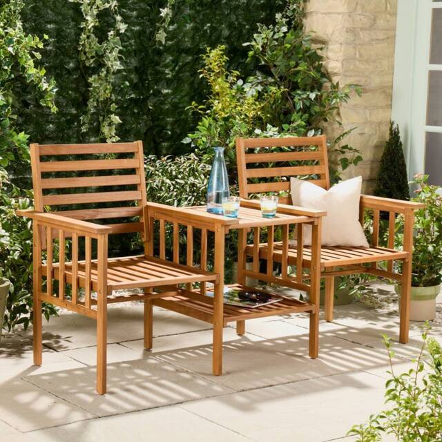 VonHaus Cannes 2 Seater Acacia Wooden Jack & Jill Love Seat in Natural - image 1
