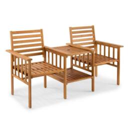 VonHaus Cannes 2 Seater Acacia Wooden Jack & Jill Love Seat in Natural - thumbnail 2