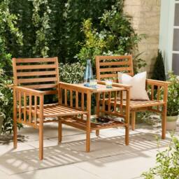VonHaus Cannes 2 Seater Acacia Wooden Jack & Jill Love Seat in Natural - thumbnail 1