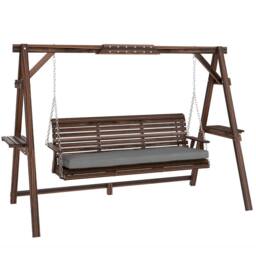 OUTSUNNY 3 Seater Wooden Garden Swing Seat Chair with Side Trays & Cushion in Grey - thumbnail 2