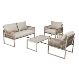 HomeTouch 4 Seater Outdoor Rope Lounge Set with Glass Coffee Table in Khaki - Size: 2 Pack - thumbnail 6