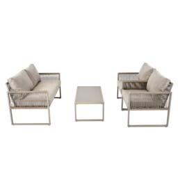 HomeTouch 4 Seater Outdoor Rope Lounge Set with Glass Coffee Table in Khaki - Size: 2 Pack - thumbnail 7