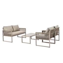 HomeTouch 4 Seater Outdoor Rope Lounge Set with Glass Coffee Table in Khaki - Size: 2 Pack - thumbnail 8