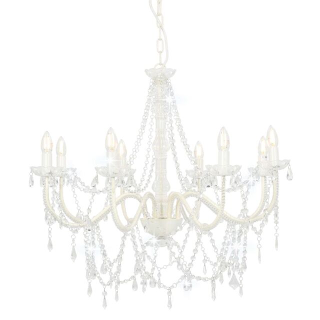 Berkfield Home Chandelier with Beads White 8 x E14 Bulbs - image 1