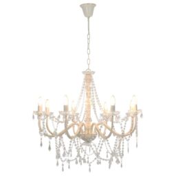 Berkfield Home Chandelier with Beads White 8 x E14 Bulbs - thumbnail 2