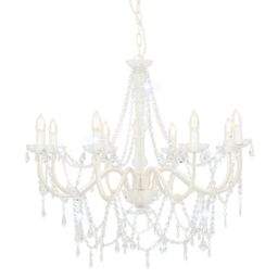 Berkfield Home Chandelier with Beads White 8 x E14 Bulbs - thumbnail 1