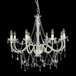 Berkfield Home Chandelier with Beads White 8 x E14 Bulbs - thumbnail 4