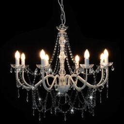 Berkfield Home Chandelier with Beads White 8 x E14 Bulbs - thumbnail 3