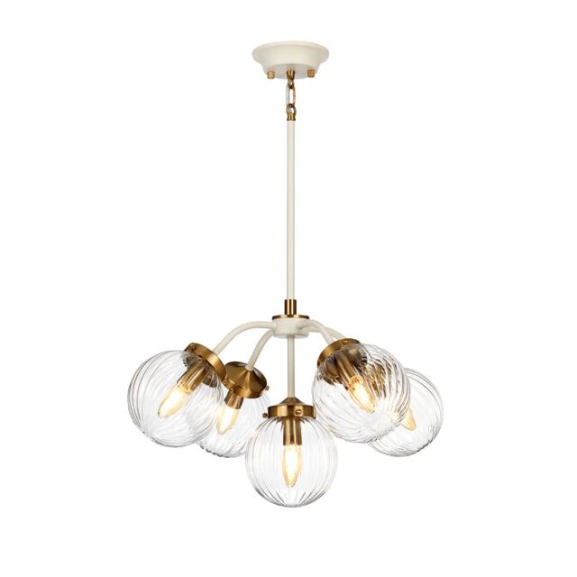 Loops 5 Bulb Ceiling Pendant Cream Painted + Aged Brass Finish Plated LED E14 60W in Metallics - image 1