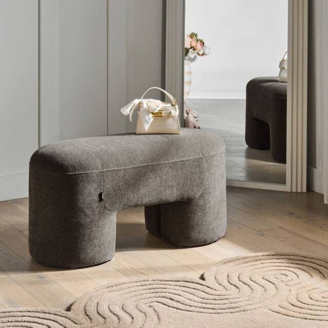 Wyld and Coco Boucle Bench Pouffe Brown - W88 x D39 x H46cm - image 1