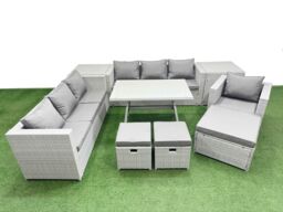 Fimous 10-seater Patio 3 Seater Sofa Armchair Set with 2 Side Tables 3 Stools in Light Grey - thumbnail 1