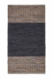 Homescapes Leather Handwoven Herringbone Rug in Black - Size: 150 cm x 240 cm - thumbnail 2