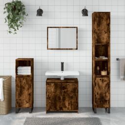 Berkfield Home 2 Piece Bathroom Furniture Set Smoked Oak Engineered Wood in Brown - thumbnail 3