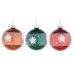 Shatchi Christmas Glass Baubles 12pcs Set - 8cm Orange, Green & Red with 3 Vibrant Designs in Orange - thumbnail 2