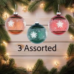 Shatchi Christmas Glass Baubles 12pcs Set - 8cm Orange, Green & Red with 3 Vibrant Designs in Orange - thumbnail 4
