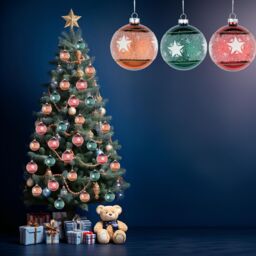 Shatchi Christmas Glass Baubles 12pcs Set - 8cm Orange, Green & Red with 3 Vibrant Designs in Orange - thumbnail 5