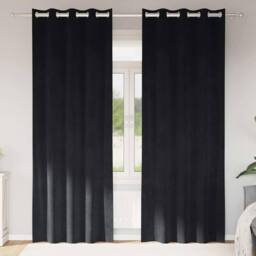 Berkfield Home Blackout Curtains with Eyelets 2 pcs Black Velvet - thumbnail 2