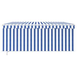 Berkfield Home Manual Retractable Awning with Blind&LED 3x2.5m Blue&White in Blue - thumbnail 3