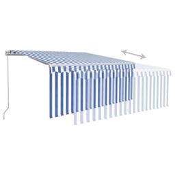 Berkfield Home Manual Retractable Awning with Blind&LED 3x2.5m Blue&White in Blue - thumbnail 4