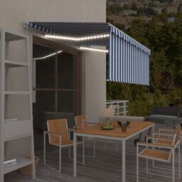 Berkfield Home Manual Retractable Awning with Blind&LED 3x2.5m Blue&White in Blue - thumbnail 1