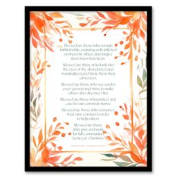 Artery8 Wall Art Print Modern Blessed Beatitudes Orange Pope Francis Quote Bible Framed Art - Size: A4 - thumbnail 1