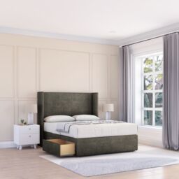 "Sloomy Devonshire Dumfries Wingback Bed Set, No Drawers & 54"" Floor Standing Headboard in Dark Grey - Size: Super King" - thumbnail 1