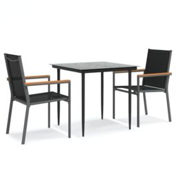 Berkfield Home 3 Piece Garden Dining Set Black Textilene & Steel - thumbnail 2