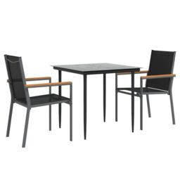 Berkfield Home 3 Piece Garden Dining Set Black Textilene & Steel - thumbnail 3