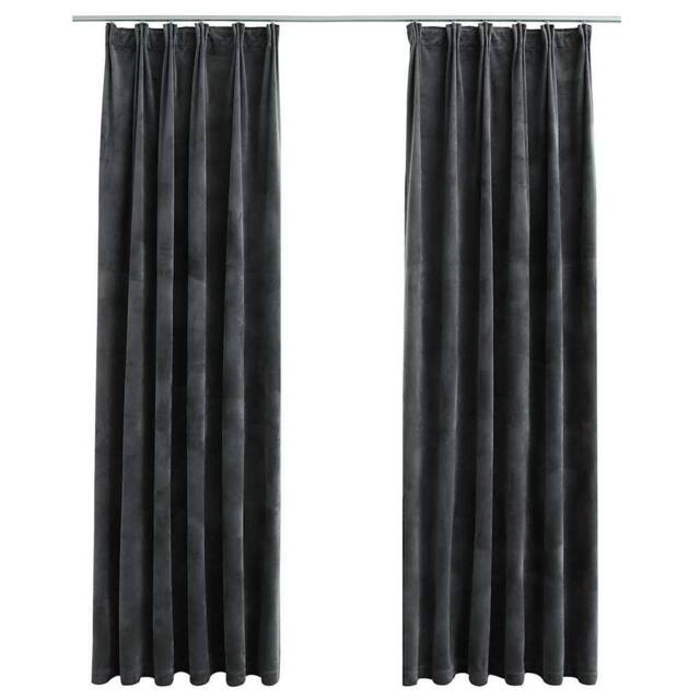 Berkfield Home Blackout Curtains 2 pcs with Hooks Velvet Anthracite 140x225 cm in Dark Grey - image 1