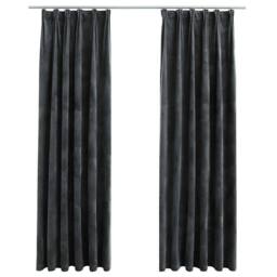 Berkfield Home Blackout Curtains 2 pcs with Hooks Velvet Anthracite 140x225 cm in Dark Grey